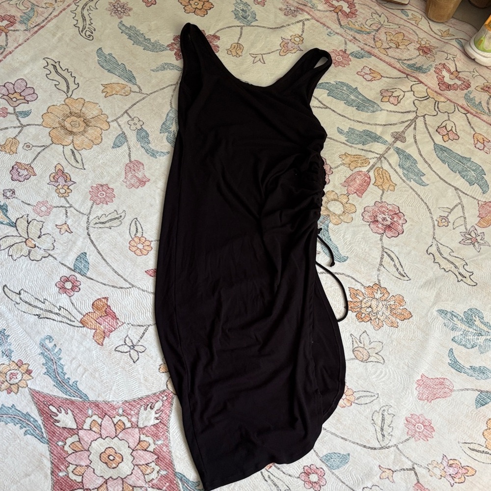 Wayf Black Ribbed Midi Dress
